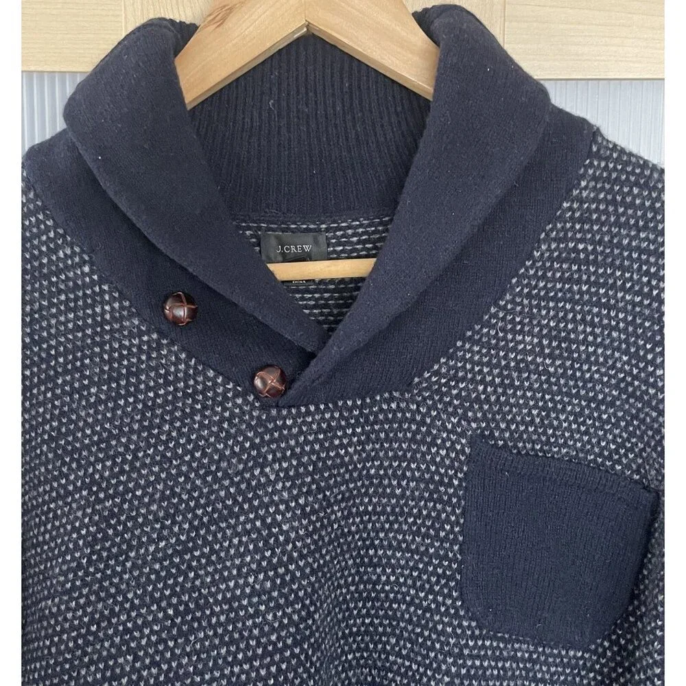 J Crew Mens Blue and White Pullover Sweater‎ Lambswool Size M